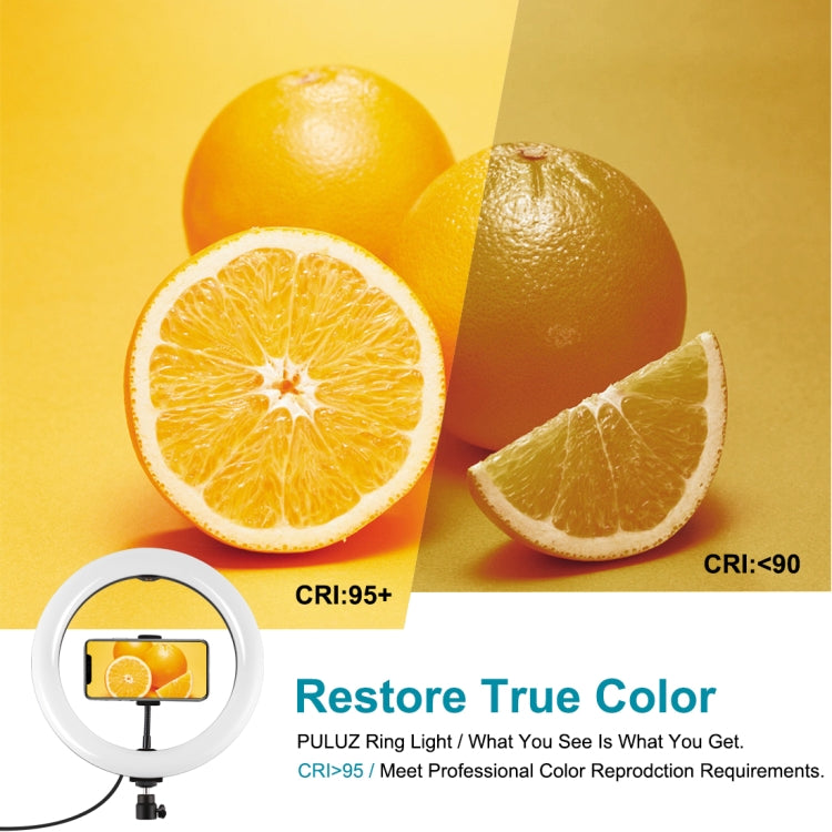 PULUZ 10.2 inch 26cm USB 10 Modes 8 Colors RGBW Dimmable LED Ring Vlogging Photography Video Lights with Tripod Ball Head & Phone Clamp(Black) - Ring Light by PULUZ | Online Shopping UK | buy2fix