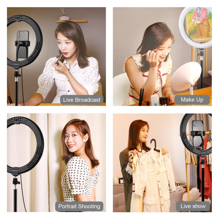 PULUZ 10.2 inch 26cm USB 10 Modes 8 Colors RGBW Dimmable LED Ring Vlogging Photography Video Lights with Tripod Ball Head & Phone Clamp(Black) - Ring Light by PULUZ | Online Shopping UK | buy2fix