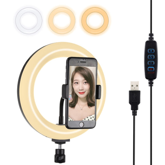 PULUZ 7,9 pouces 20 cm USB 3 modes Dimmable double température de couleur LED anneau lumineux incurvé Vlogging Selfie photographie vidéo lumières avec pince de téléphone (noir)