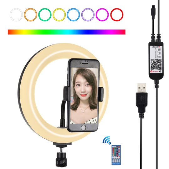 PULUZ 7,9 pouces 20 cm USB RVB Dimmable LED double température de couleur LED anneau lumineux incurvé Vlogging Selfie photographie vidéo lumières avec pince de téléphone (noir)