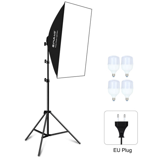 PULUZ 50x70cm Studio Softbox + 2m Tripod Mount + 4 x E27 20W 5700K White Light LED Light Bulb Photography Lighting Kit(EU Plug) - Stand Bracket by PULUZ | Online Shopping UK | buy2fix