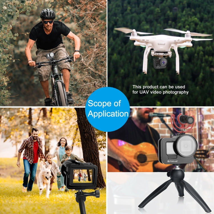 PULUZ for GoPro HERO13 Black /12 Black /11 Black /10 Black /9 Black Thicken Housing Shell CNC Aluminum Alloy Protective Cage with Insurance Frame & 52mm UV Lens(Black) by PULUZ