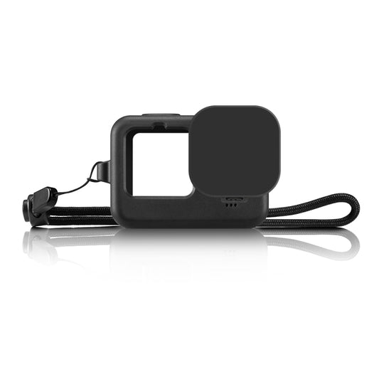 PULUZ for GoPro HERO12 Black /11 Black /10 Black /9 Black Silicone Protective Case Cover with Wrist Strap & Lens Cover(Black) - Silicone Cases by PULUZ | Online Shopping UK | buy2fix