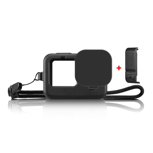 PULUZ for GoPro HERO12 Black /11 Black /10 Black /9 Black Silicone Protective Case + POM Side Interface Cover with Wrist Strap & Lens Cover(Black) - Silicone Cases by PULUZ | Online Shopping UK | buy2fix