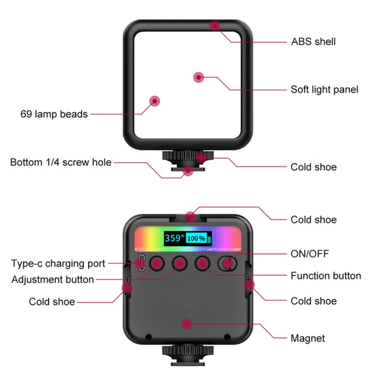 PULUZ Pocket 2500-9000K+RGB Full Color Beauty Fill Light Handheld Camera Photography LED Light (Black) -  by PULUZ | Online Shopping UK | buy2fix
