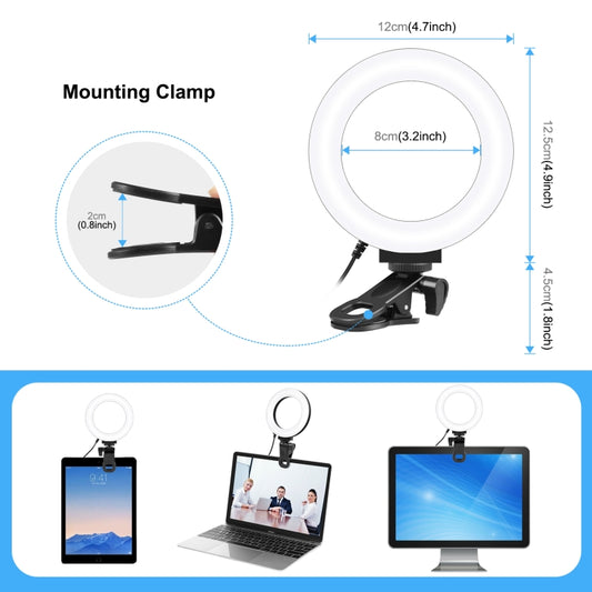 PULUZ 4.7 inch 12cm Ring Selfie Light 3 Modes USB Dimmable Dual Color Temperature LED Curved Vlogging Photography Video Lights with Monitor Clip Holder (Black) - Ring Light by PULUZ | Online Shopping UK | buy2fix