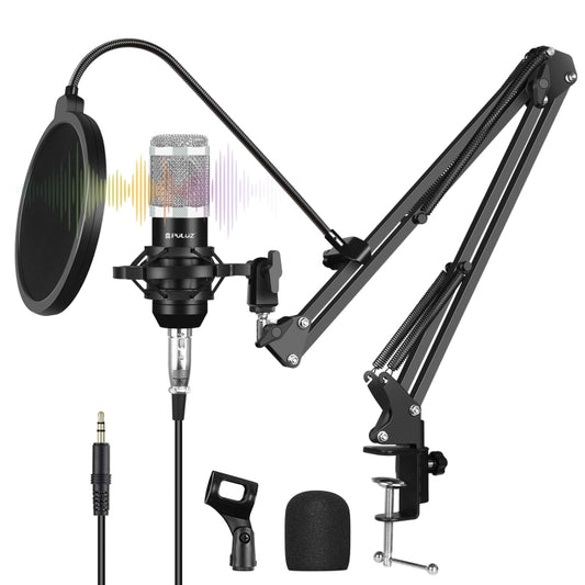 PULUZ Studio Broadcast Professional Singing Microphone Kits with Suspension Scissor Arm & Metal Shock Mount & USB Sound Card(Silver) - Microphone by PULUZ | Online Shopping UK | buy2fix