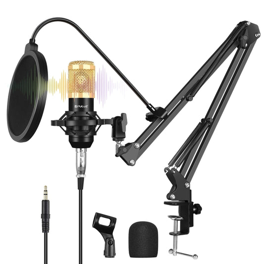 PULUZ Condenser Microphone Studio Broadcast Professional Singing Microphone Kits with Suspension Scissor Arm & Metal Shock Mount & USB Sound Card, Power By 48V(Gold) - Microphone by PULUZ | Online Shopping UK | buy2fix
