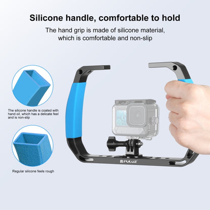 PULUZ Dual Silicone Handles Aluminium Alloy Underwater Diving Rig for GoPro, Other Action Cameras and  Smartphones (Blue) - Diving Accessories by PULUZ | Online Shopping UK | buy2fix