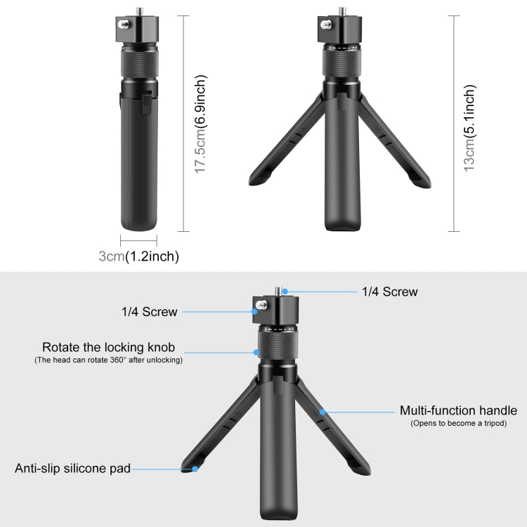 For Insta360 X3 / X4 / X5 / DJI Osmo 360 PULUZ Rotary Handle Desktop Tripod Stand 110cm Selfie Stick Monopod (Black) - Self Monopod Grip by PULUZ | Online Shopping UK | buy2fix