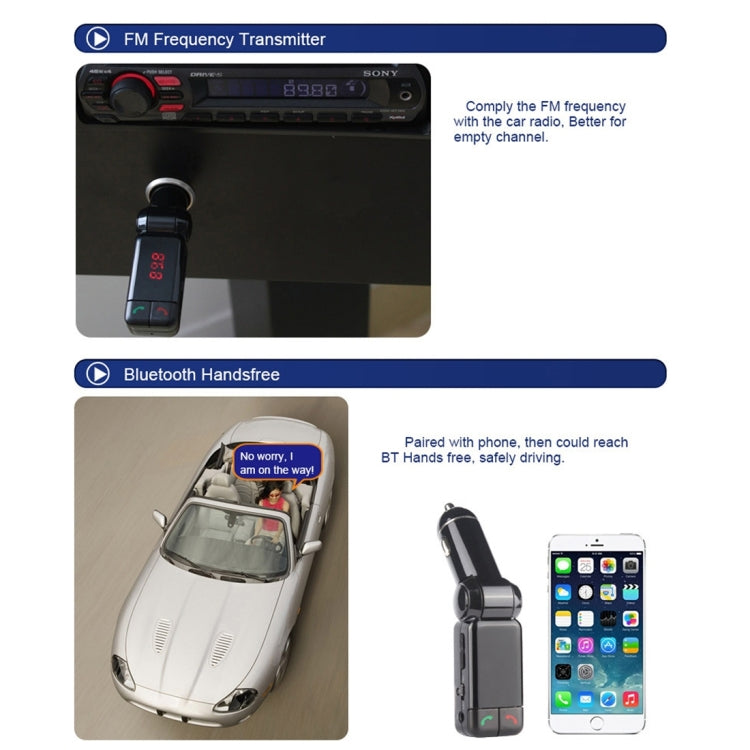 BC-06 Bluetooth Car Kit FM Transmitter Car MP3 Player with LED Display 2 USB Charger & Handsfree Function(Black) - Bluetooth Car Kits by buy2fix | Online Shopping UK | buy2fix