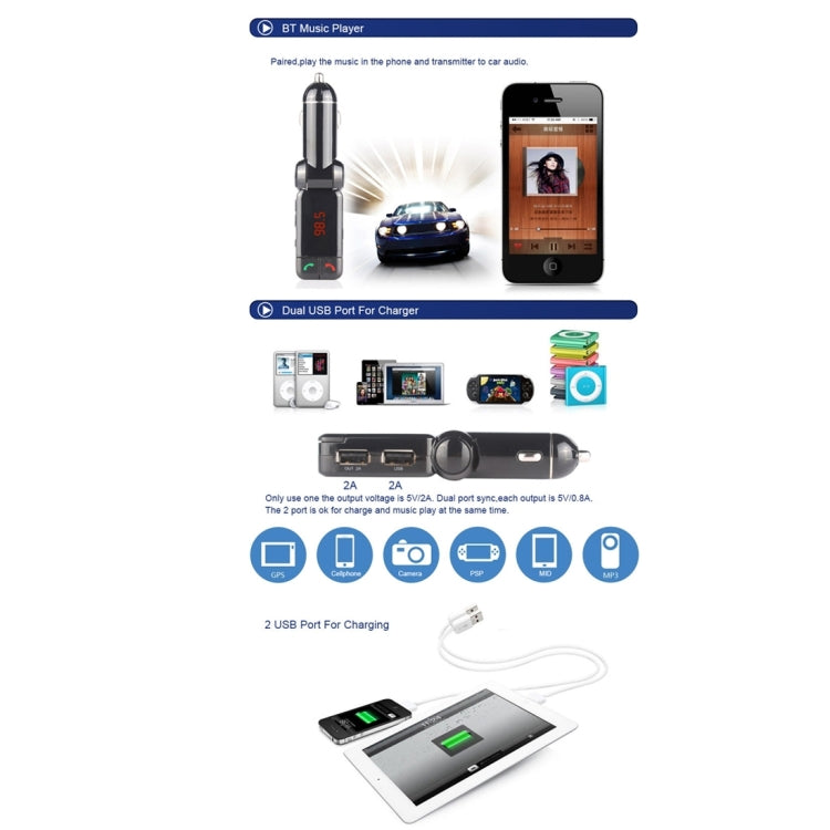 BC-06 Bluetooth Car Kit FM Transmitter Car MP3 Player with LED Display 2 USB Charger & Handsfree Function(Black) - Bluetooth Car Kits by buy2fix | Online Shopping UK | buy2fix