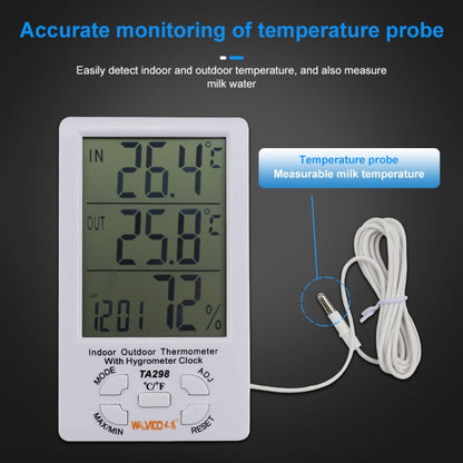 TA298 Digital LCD Humidity / Hygrometer and Thermometer with Extra Sensor Cable - Indoor Thermometer by buy2fix | Online Shopping UK | buy2fix