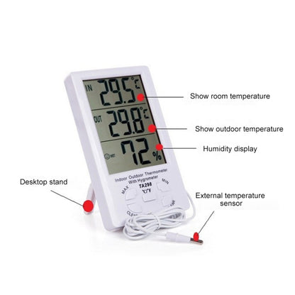 TA298 Digital LCD Humidity / Hygrometer and Thermometer with Extra Sensor Cable - Indoor Thermometer by buy2fix | Online Shopping UK | buy2fix