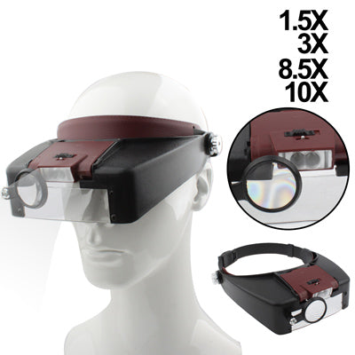 Headband Style 1.5X / 3X / 8.5X / 10X Magnifier with 2 LED Lights(Brown) by buy2fix