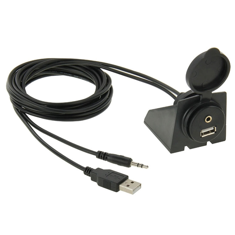 USB 2.0 & 3.5mm Male to Female Extension Cable with Car Flush Mount, Length: 2m - DIY Cables by buy2fix | Online Shopping UK | buy2fix