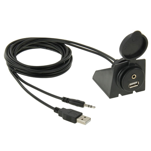 USB 2.0 & 3.5mm Male to Female Extension Cable with Car Flush Mount, Length: 2m - DIY Cables by buy2fix | Online Shopping UK | buy2fix