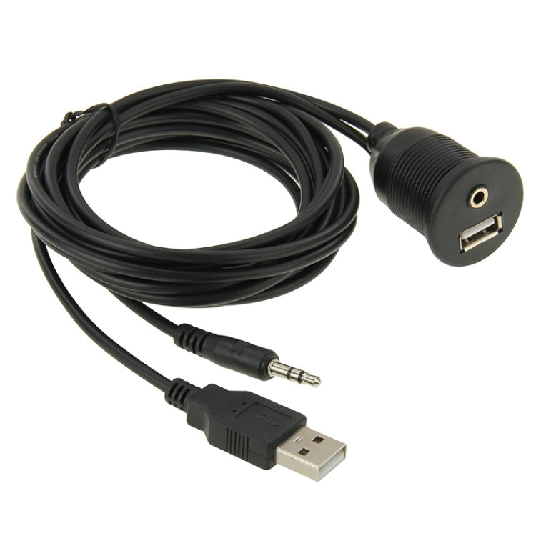 USB 2.0 & 3.5mm Male to Female Extension Cable with Car Flush Mount, Length: 2m - DIY Cables by buy2fix | Online Shopping UK | buy2fix