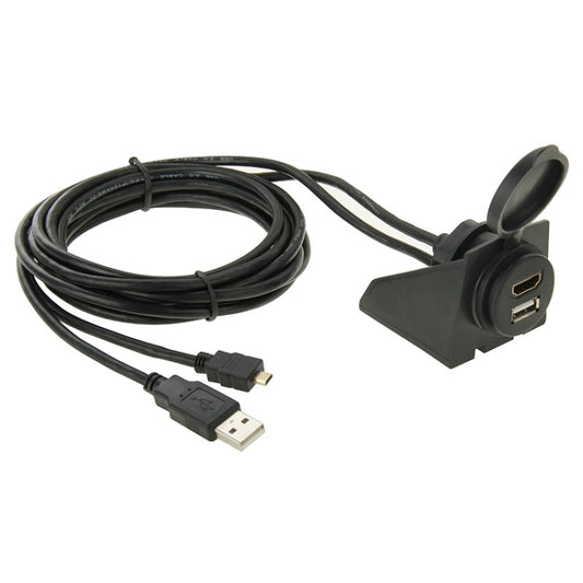 USB 2.0 & Micro HDMI (Type-D) Male to USB 2.0 & HDMI (Type-A) Female Adapter Cable with Car Flush Mount, Length: 2m - DIY Cables by buy2fix | Online Shopping UK | buy2fix