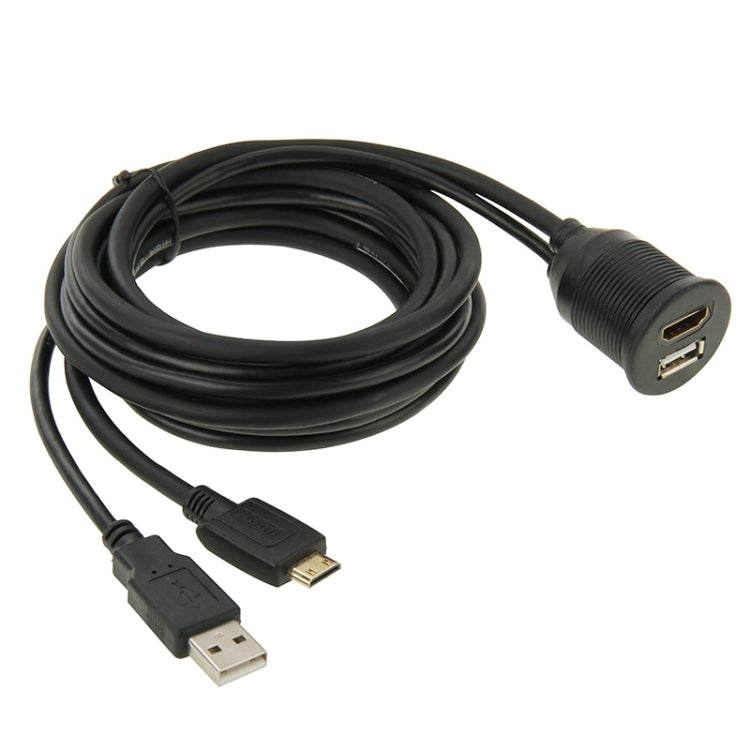 USB 2.0 & Mini HDMI (Type-C) Male to USB 2.0 & HDMI (Type-A) Female Adapter Cable with Car Flush Mount, Length: 2m - DIY Cables by buy2fix | Online Shopping UK | buy2fix