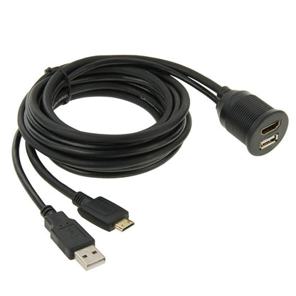 USB 2.0 & Mini HDMI (Type-C) Male to USB 2.0 & HDMI (Type-A) Female Adapter Cable with Car Flush Mount, Length: 2m - DIY Cables by buy2fix | Online Shopping UK | buy2fix