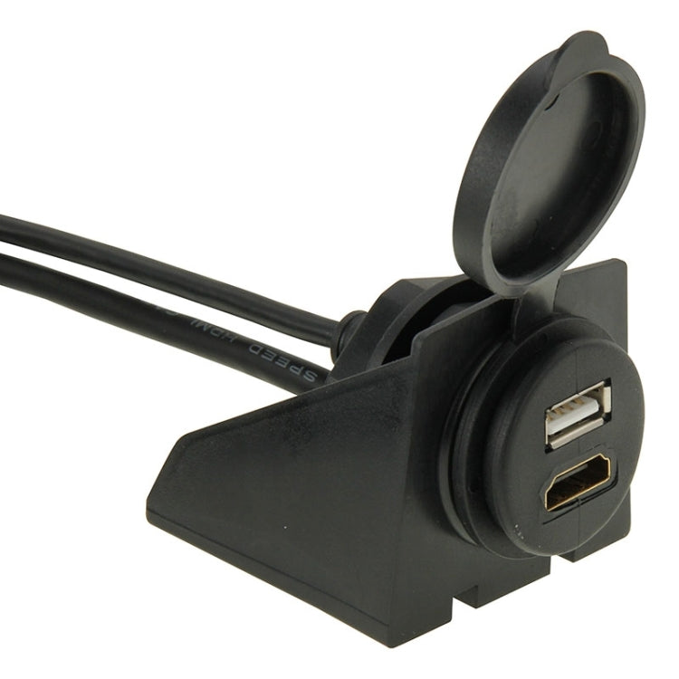 USB 2.0 & Mini HDMI (Type-C) Male to USB 2.0 & HDMI (Type-A) Female Adapter Cable with Car Flush Mount, Length: 2m - DIY Cables by buy2fix | Online Shopping UK | buy2fix