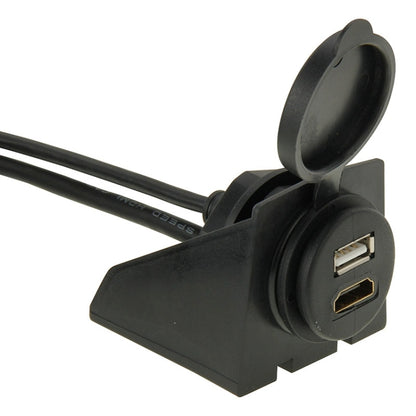 USB 2.0 & Mini HDMI (Type-C) Male to USB 2.0 & HDMI (Type-A) Female Adapter Cable with Car Flush Mount, Length: 2m - DIY Cables by buy2fix | Online Shopping UK | buy2fix
