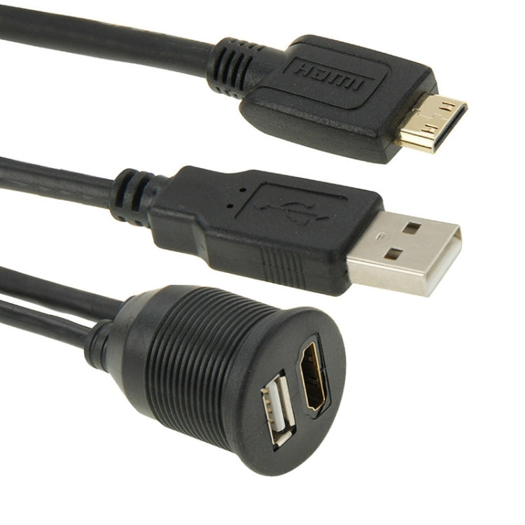 USB 2.0 & Mini HDMI (Type-C) Male to USB 2.0 & HDMI (Type-A) Female Adapter Cable with Car Flush Mount, Length: 2m - DIY Cables by buy2fix | Online Shopping UK | buy2fix