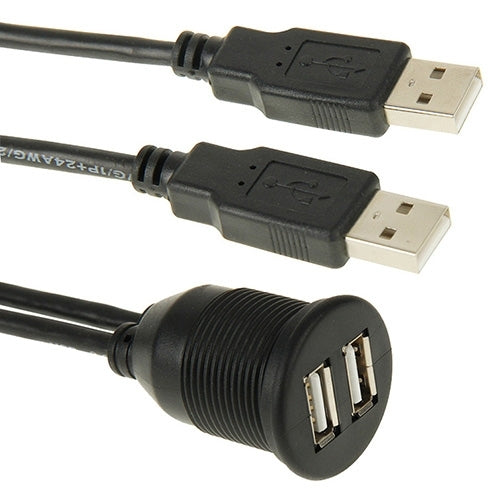 2 USB 2.0 Male to Female Extension Cable with Car Flush Mount, Length: 2m - DIY Cables by buy2fix | Online Shopping UK | buy2fix