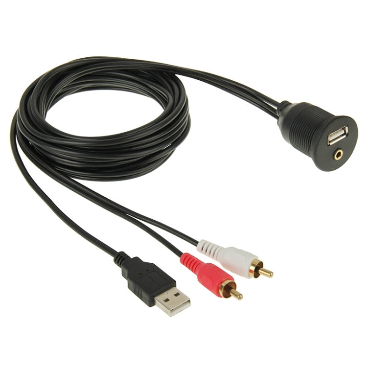 USB 2.0 & 2 RCA Male to USB 2.0 & 3.5mm Female Adapter Cable with Car Flush Mount, Length: 2m - DIY Cables by buy2fix | Online Shopping UK | buy2fix
