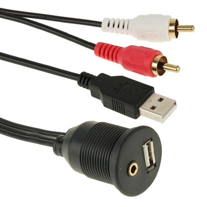 USB 2.0 & 2 RCA Male to USB 2.0 & 3.5mm Female Adapter Cable with Car Flush Mount, Length: 2m - DIY Cables by buy2fix | Online Shopping UK | buy2fix
