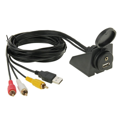 USB 2.0 & 3 RCA Male to USB 2.0 & 3.5mm Female Adapter Cable with Car Flush Mount, Length: 2m - DIY Cables by buy2fix | Online Shopping UK | buy2fix