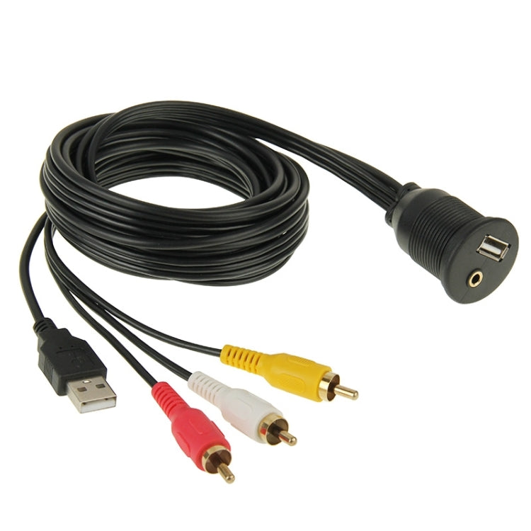 USB 2.0 & 3 RCA Male to USB 2.0 & 3.5mm Female Adapter Cable with Car Flush Mount, Length: 2m - DIY Cables by buy2fix | Online Shopping UK | buy2fix