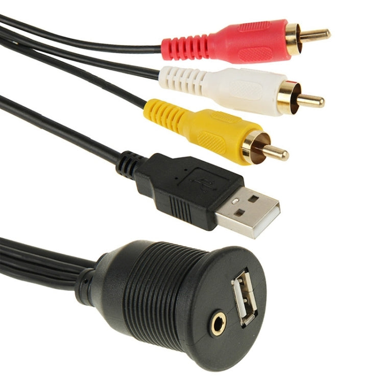 USB 2.0 & 3 RCA Male to USB 2.0 & 3.5mm Female Adapter Cable with Car Flush Mount, Length: 2m - DIY Cables by buy2fix | Online Shopping UK | buy2fix