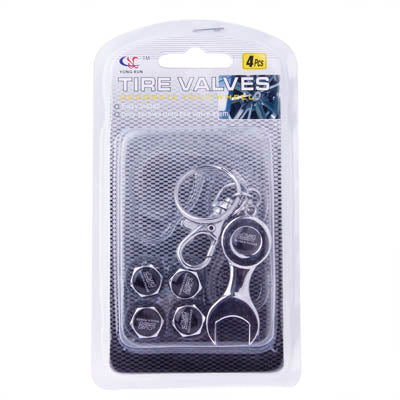 Tire Valve Caps 4 pcs with Wrench Keychain(Silver) by buy2fix