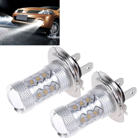 2 pièces H7 800 Lumen 80W 16-3535-LED 6000K lumière blanche voiture LED antibrouillard, DC 12-24V