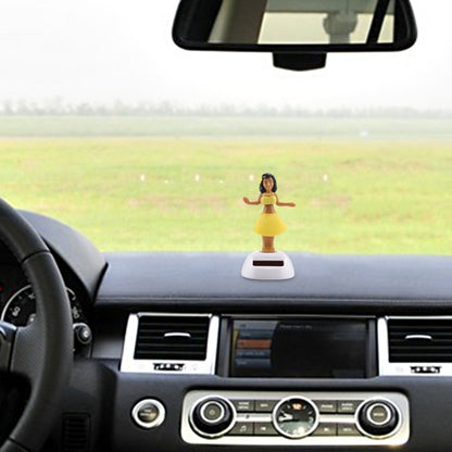 Solar Powered Bobble Head Dancing Toy Car Decoration Ornament Cute Hula Princess(Yellow) - Ornaments by buy2fix | Online Shopping UK | buy2fix