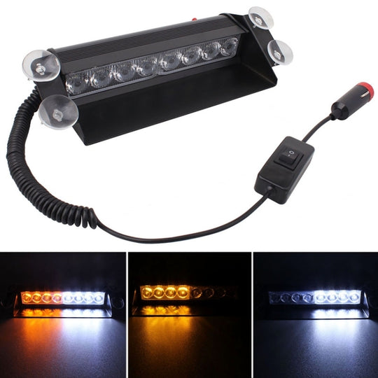 8W 800LM 8-LED Weiß + Gelbes Licht 3-Modi Einstellbarer Winkel Auto Strobe Flash Dash Notlicht Warnlampe mit Saugnäpfen, DC 12V