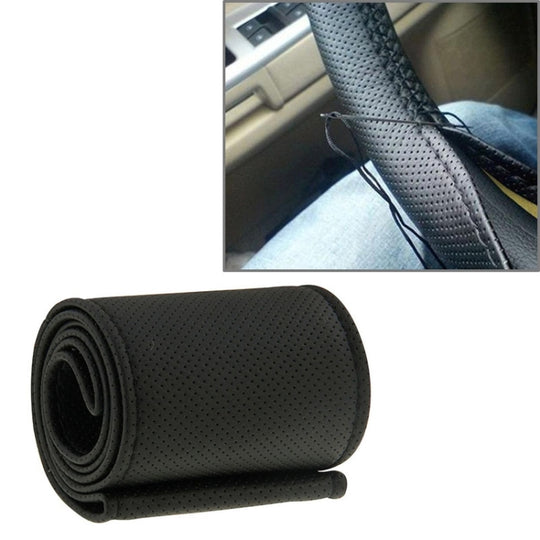 PU Leather Steering Wheel Cover With Needle and Thread, Size: 54x10.5cm (Black)