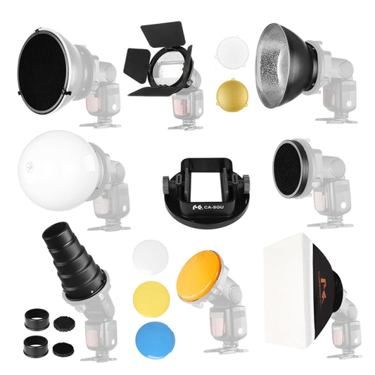 Falcon Eyes SG-100 Speedlite Accessories-kit, Universal Adapter Mount / Barndoor / Snoot/ Honeycomb / Standard Reflector / Honeycomb for Soft-reflector / Diffuser Ball / Color Gel / Softbox -  by buy2fix | Online Shopping UK | buy2fix