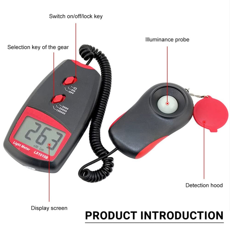Digital Light Meter, Measuring Range: 1-100000 Lux(Red) - Light & Sound Meter by buy2fix | Online Shopping UK | buy2fix