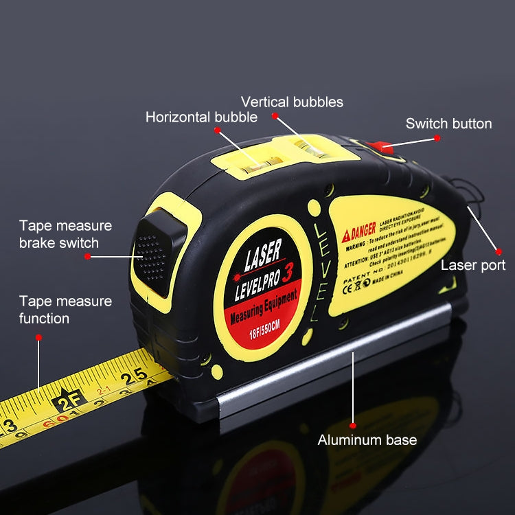 Laser Level with Tape Measure Pro (550cm), LV-05(Yellow) - Laser Rangefinder by buy2fix | Online Shopping UK | buy2fix