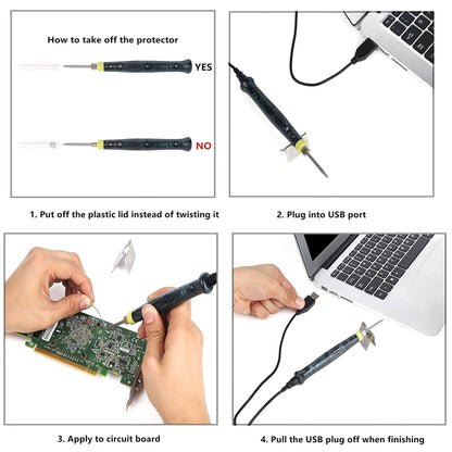 Portable USB Powered Soldering Iron Pen 5V 8W Long Life Tip + Touch Switch Protective Cap Auto Shut Off 25 second by buy2fix