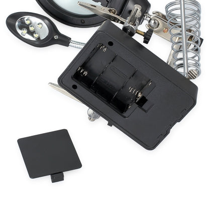 5 LED Auxiliary Clip Magnifier AC/DC Interchangeable with Soldering Stand & Two Magnifier, EU Plug(Silver) by buy2fix