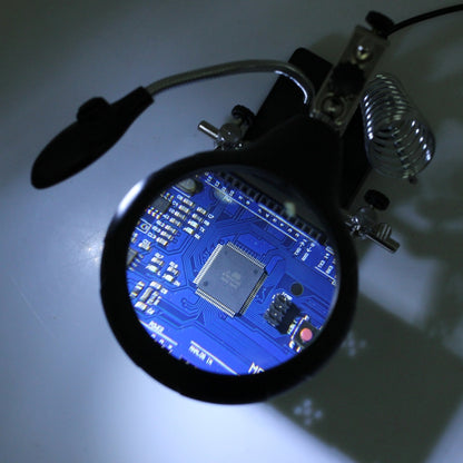 5 LED Auxiliary Clip Magnifier AC/DC Interchangeable with Soldering Stand & Two Magnifier, EU Plug(Silver) by buy2fix