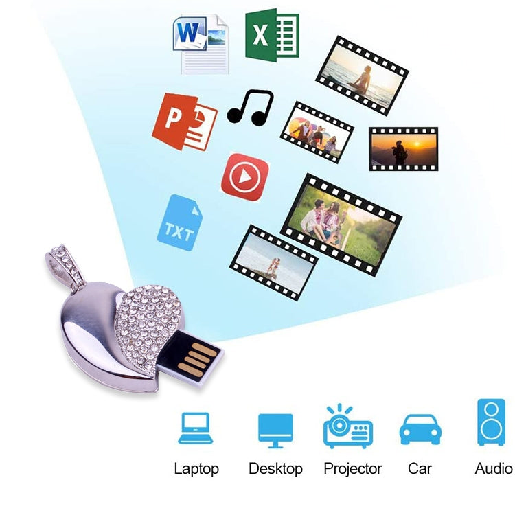 Silver Heart Shaped Diamond Jewelry USB Flash Disk, Special for Valentines Day Gifts (32GB)(Silver) by buy2fix