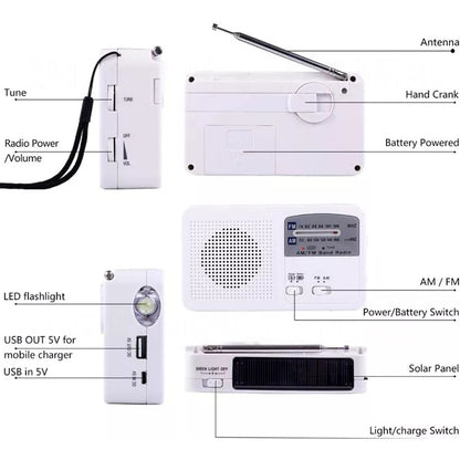 Multi-function Portable Solar / Cranked Dynamo Power LED Flashlight with AM/FM Radio & Mobile Phone Charger - Radio Player by buy2fix | Online Shopping UK | buy2fix