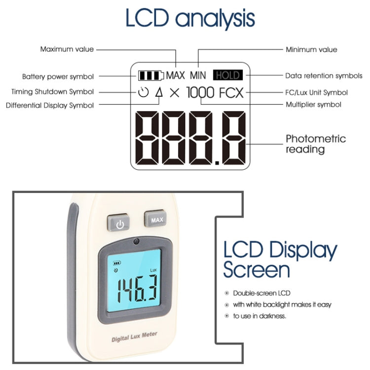 BENETECH Digital Light Lux Meter for Factory / School / House Various Occasion, Range: 0-200,000 Lux (GM1010)(White) - Light & Sound Meter by buy2fix | Online Shopping UK | buy2fix