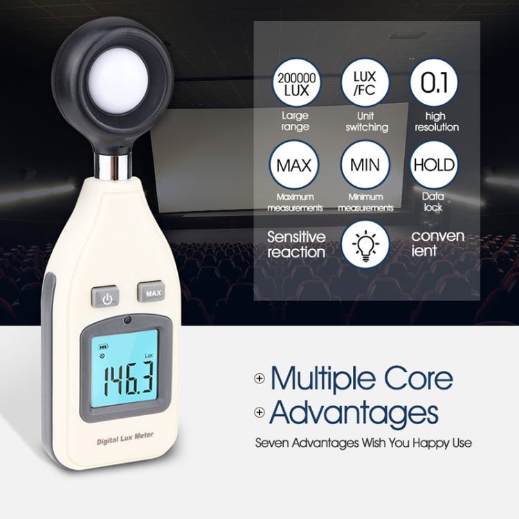 BENETECH Digital Light Lux Meter for Factory / School / House Various Occasion, Range: 0-200,000 Lux (GM1010)(White) - Light & Sound Meter by buy2fix | Online Shopping UK | buy2fix