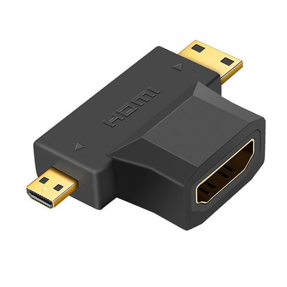 3 in 1 HDMI Female to Mini HDMI Male + Micro HDMI Male Adapter(Black) by buy2fix